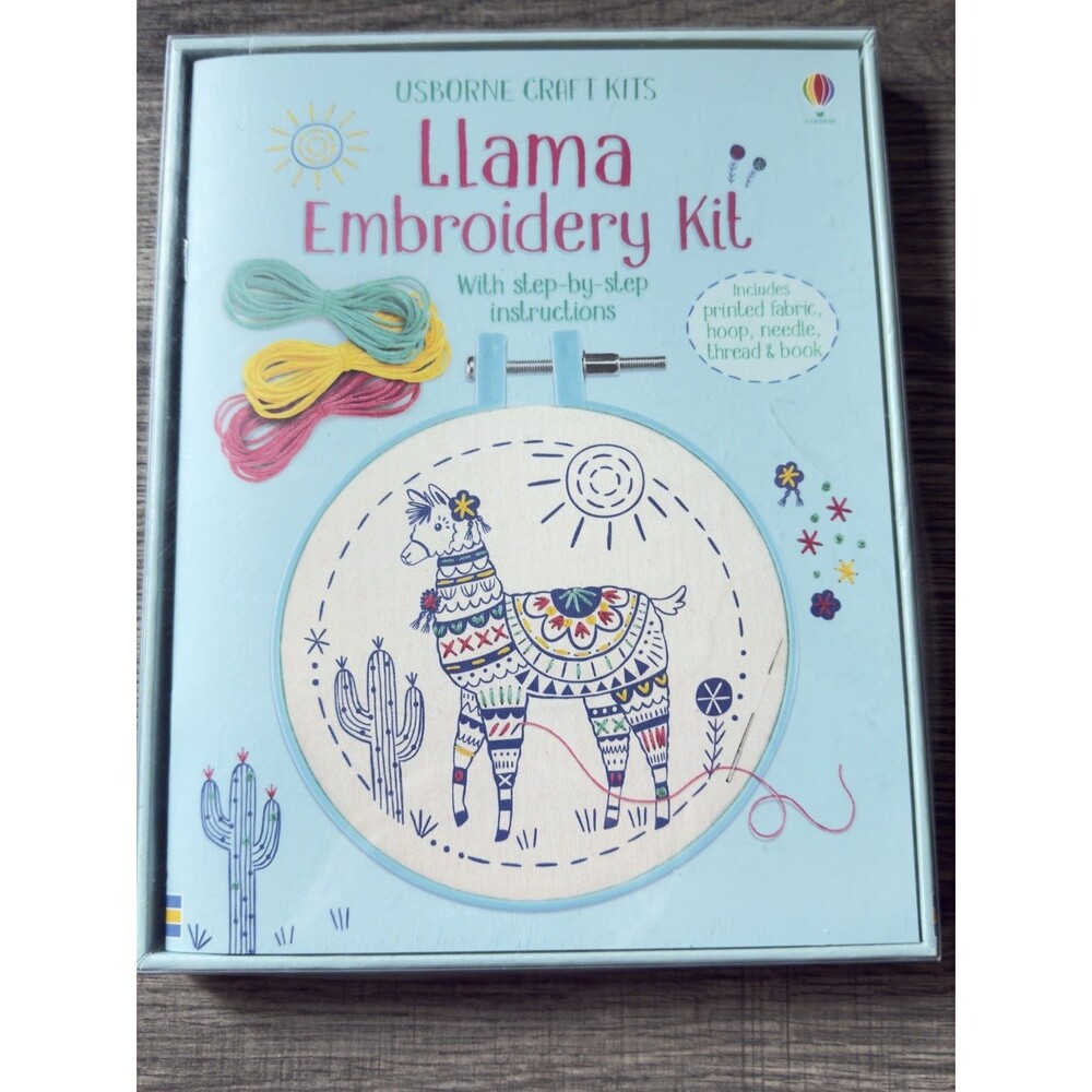 USBORNE CRAFT KITS  LLAMA EMBROIDERY KIT NEW For Ages 7+ Fabric~Hoop~Thread~Book